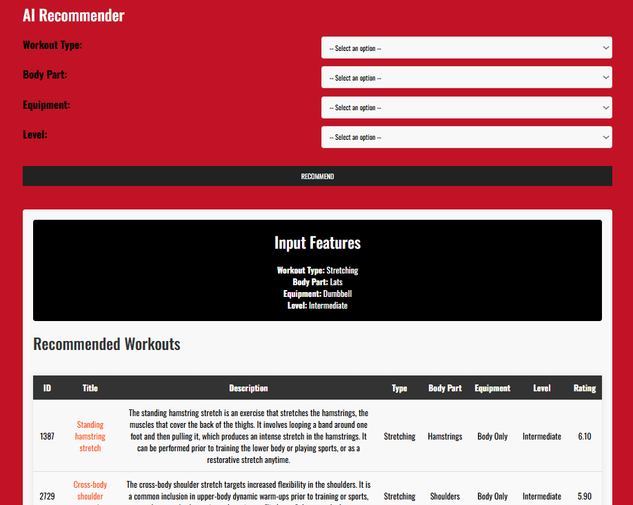 Work It: Exercise Recommender System